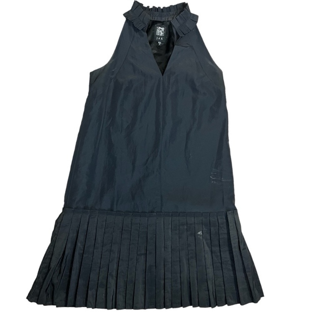 JAX Pleated V Neck Black Dress EUC